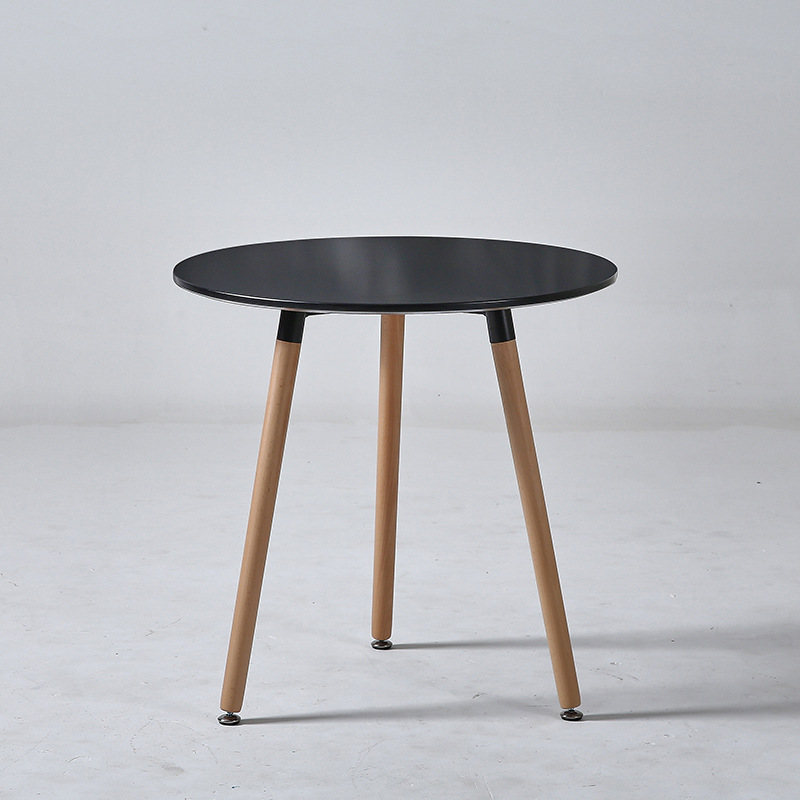 Black Round MDF Dining Table With Three Wood Legs-PP Chair