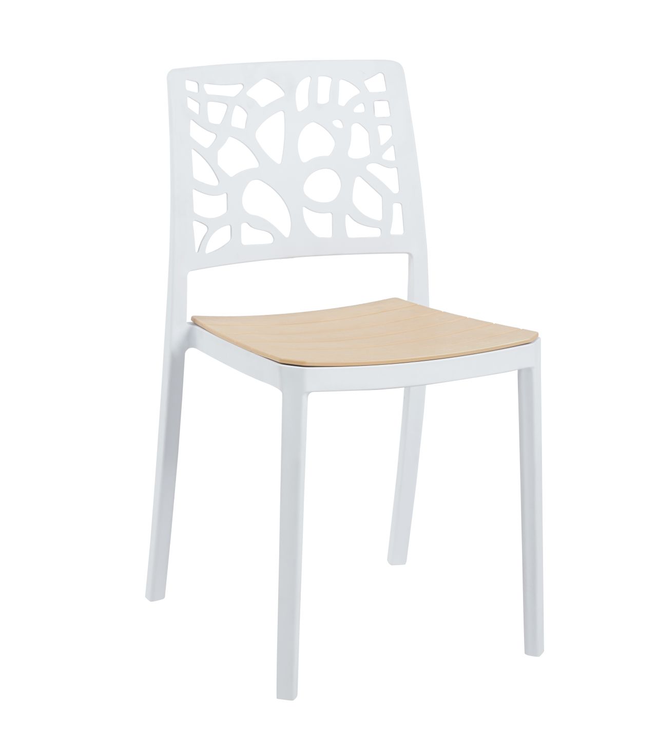 Modern PP Dining Chair with Wood-Look Seat | Injection Molded Outdoor Plastic Chair
