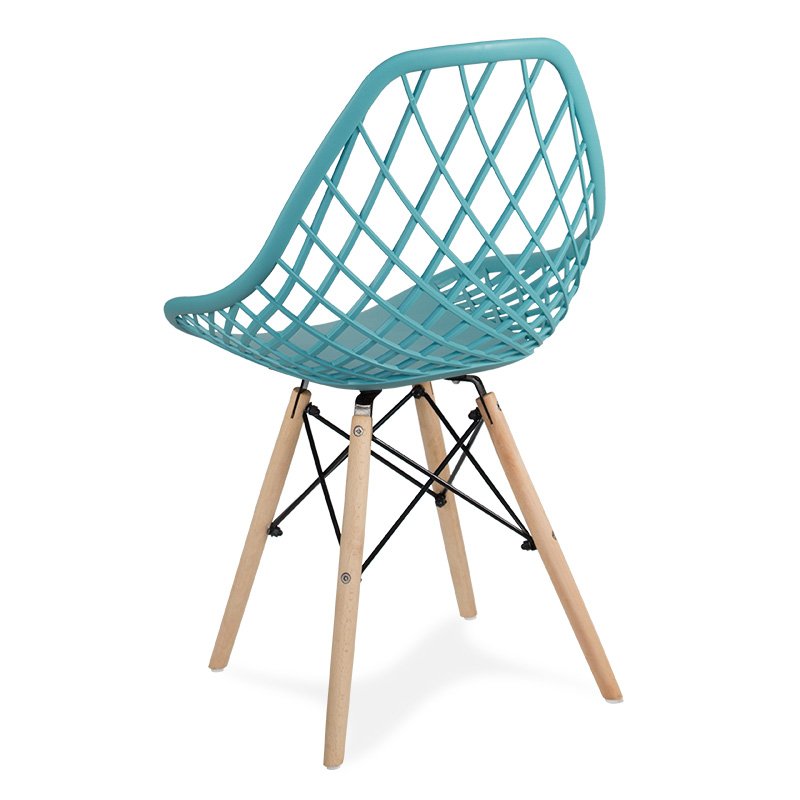 Teal PP Hollow Out Chair With Wood Feet-PP Chair