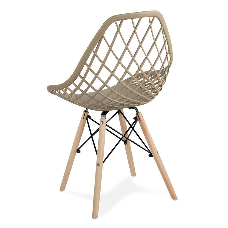 Taupe PP Hollow Out Chair With Wood Feet-PP Chair