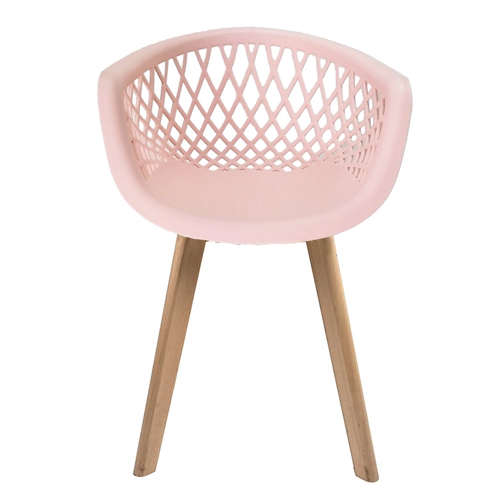 Pink polypropylene armchair with cross wood legs-PP Chair