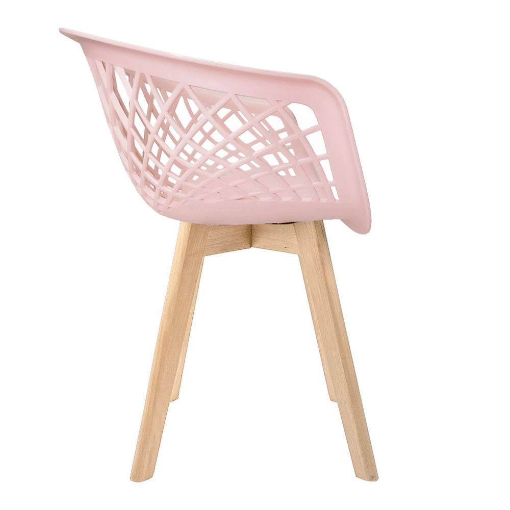 Pink polypropylene armchair with cross wood legs-PP Chair
