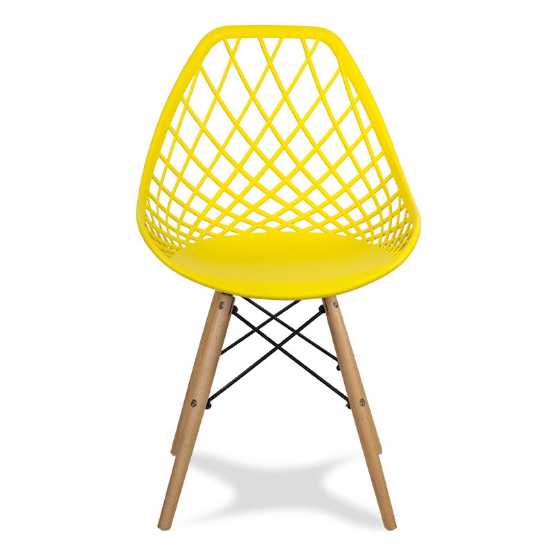 Yellow PP Hollow Out Chair With Wood Feet-PP Chair