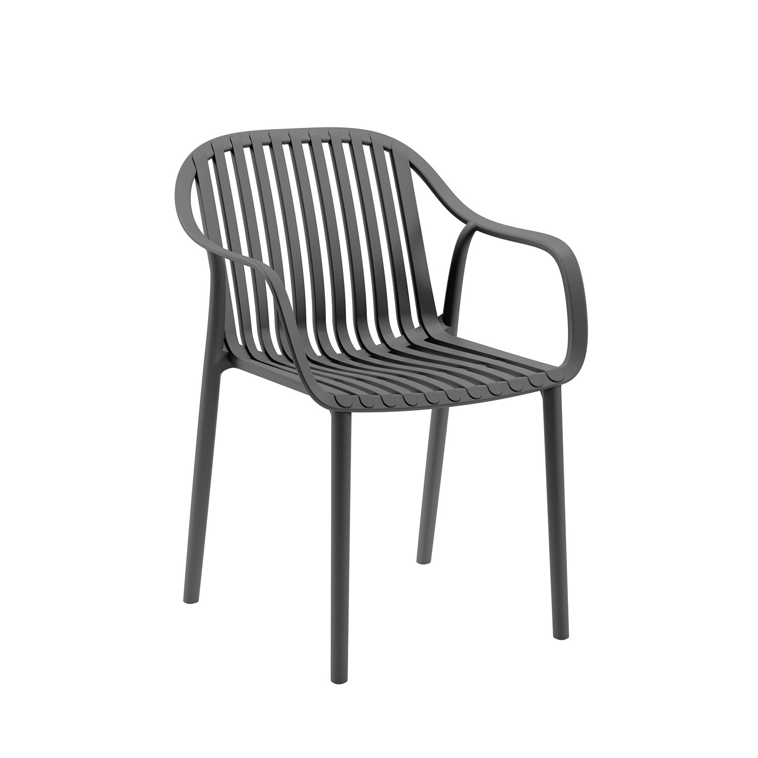 One-piece PP Plastic Armchair, Slatted Back Stackable Outdoor Dining Chair for Commercial & Patio Use-PP Chair