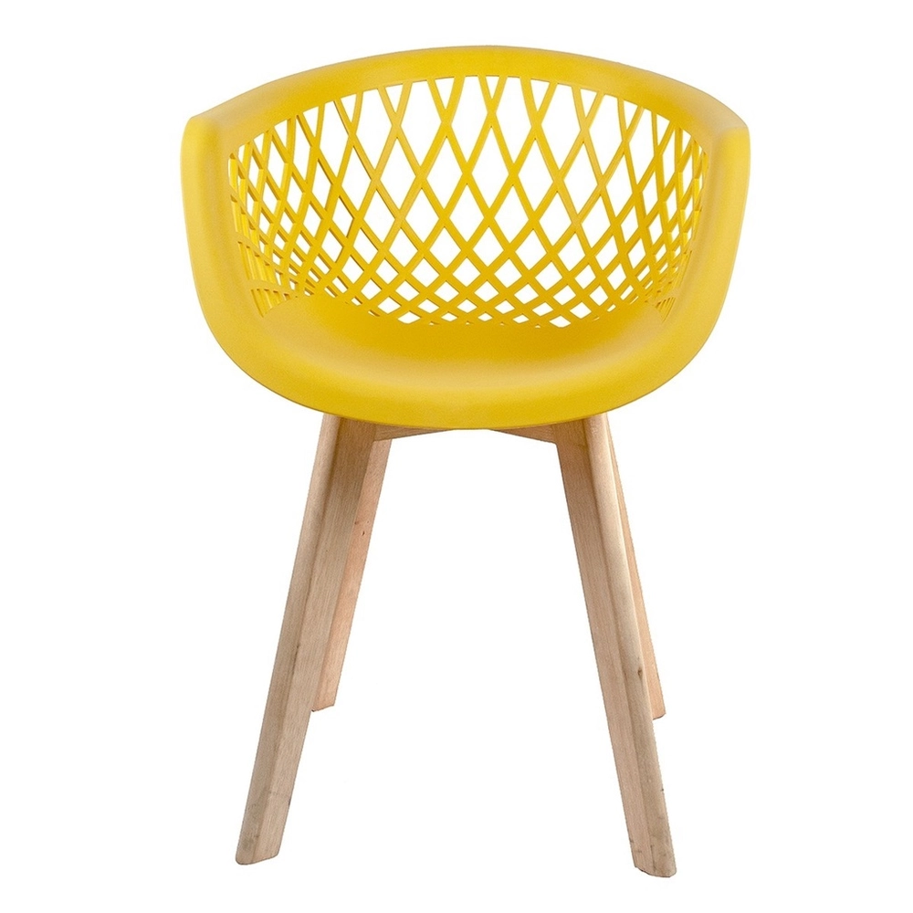 Yellow polypropylene armchair with cross wood legs-PP Chair
