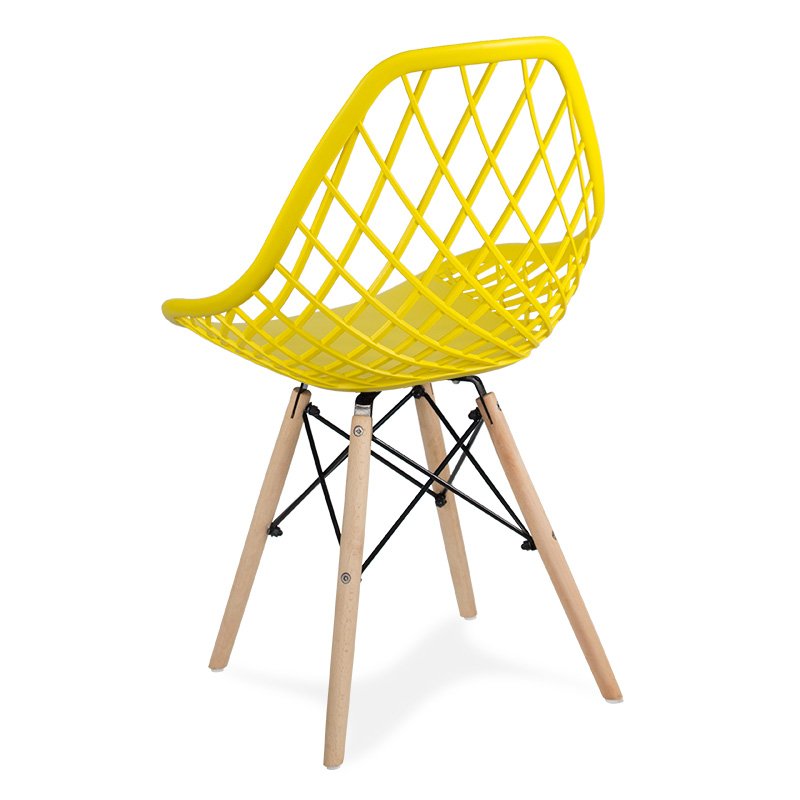 Yellow PP Hollow Out Chair With Wood Feet-PP Chair