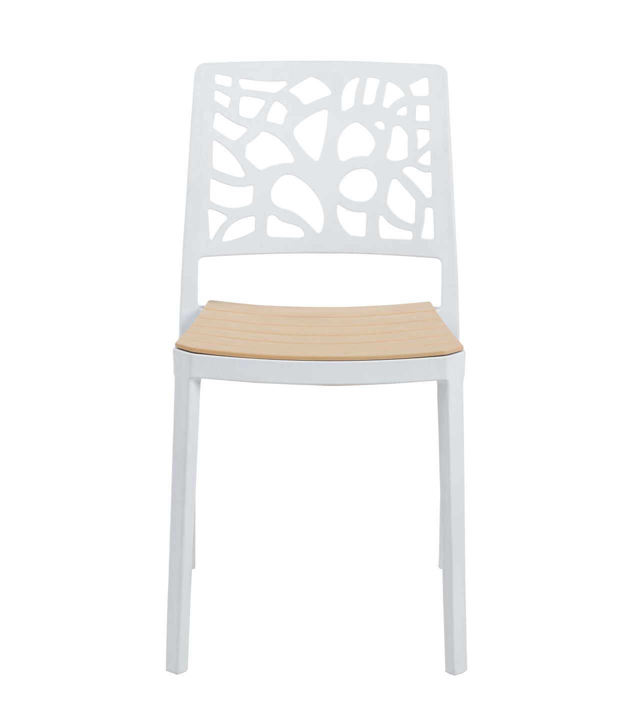 Modern PP Dining Chair with Wood-Look Seat | Injection Molded Outdoor Plastic Chair
