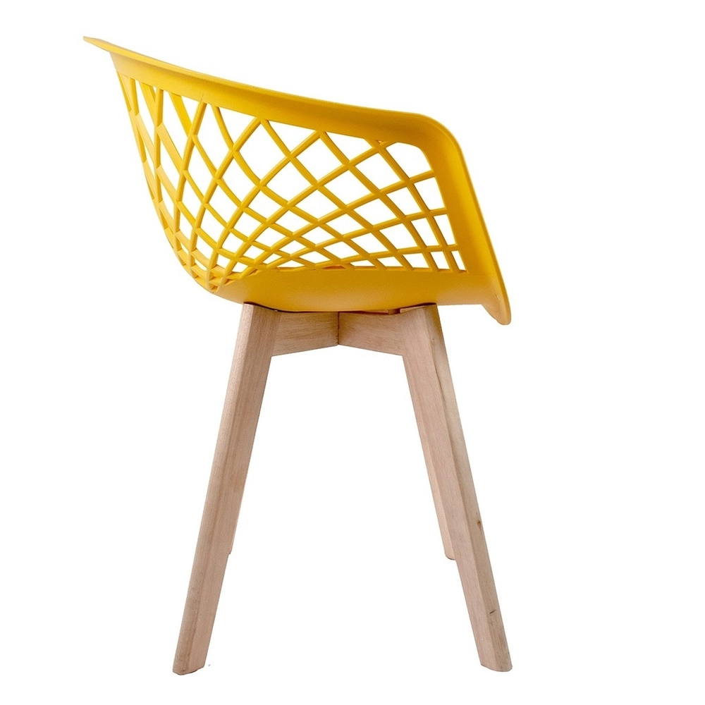 Yellow polypropylene armchair with cross wood legs-PP Chair