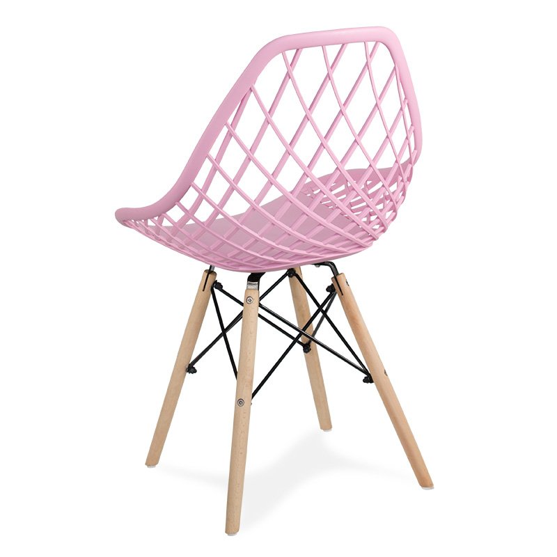 Pink PP Hollow Out Chair With Wood Feet-PP Chair