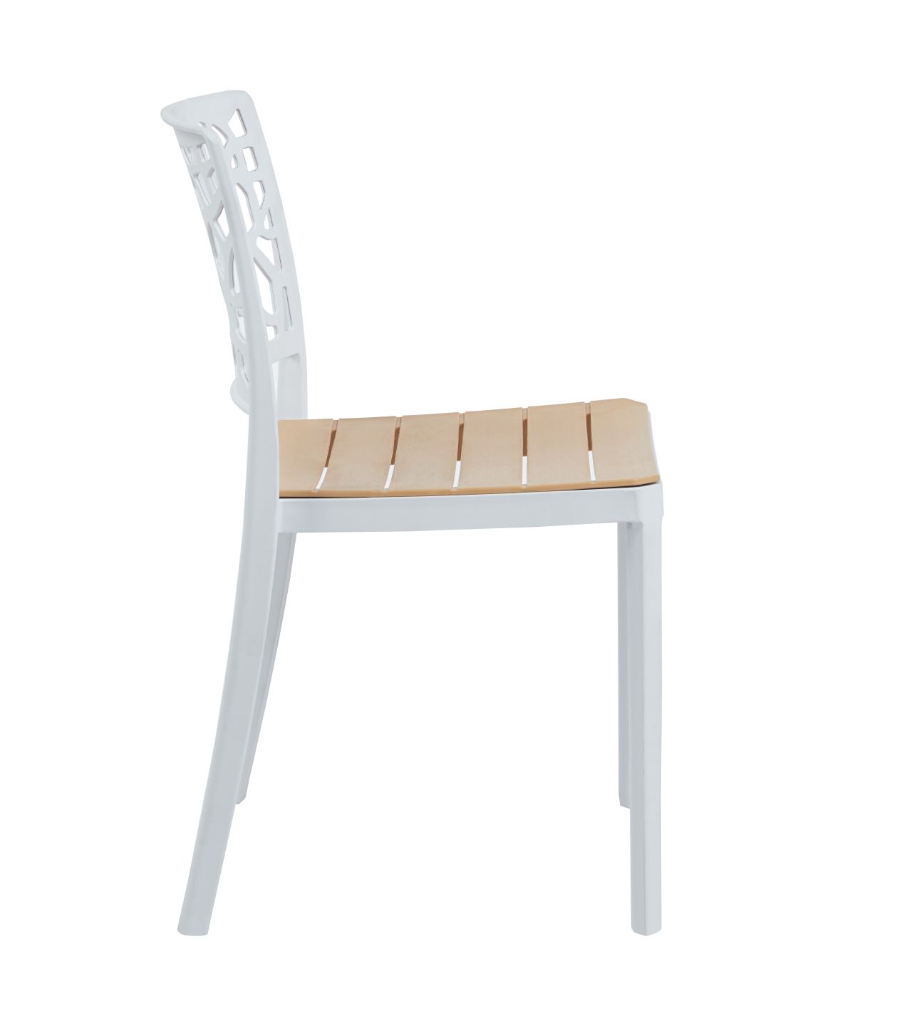Modern PP Dining Chair with Wood-Look Seat | Injection Molded Outdoor Plastic Chair