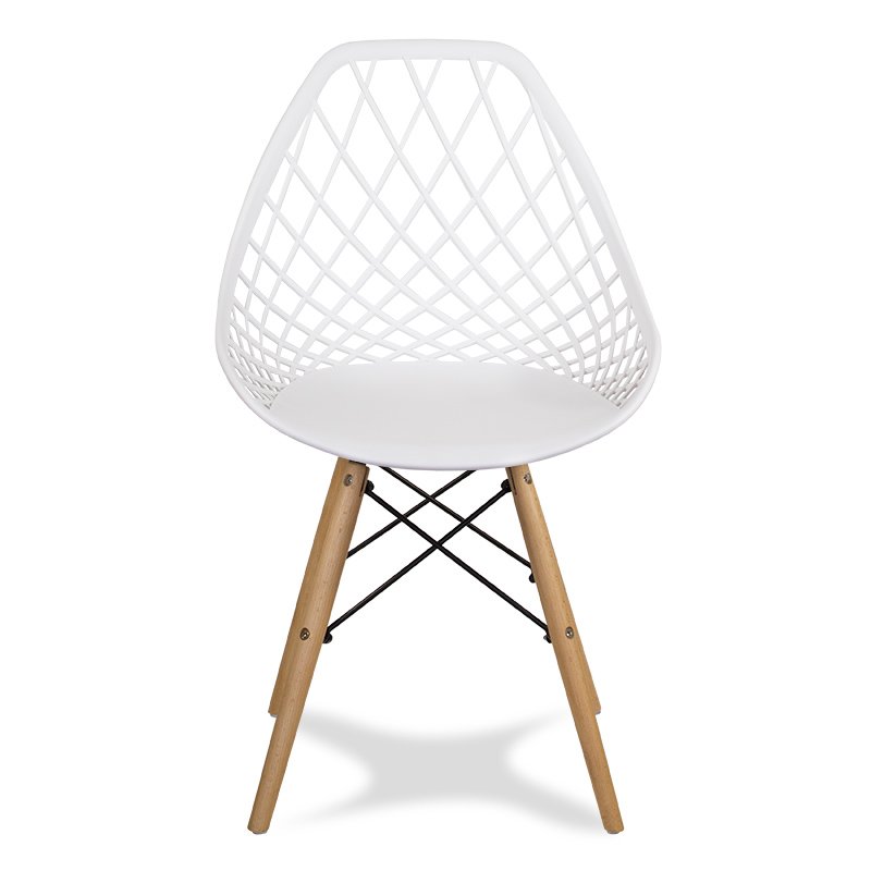 White PP Hollow Out Chair With Wood Feet-PP Chair