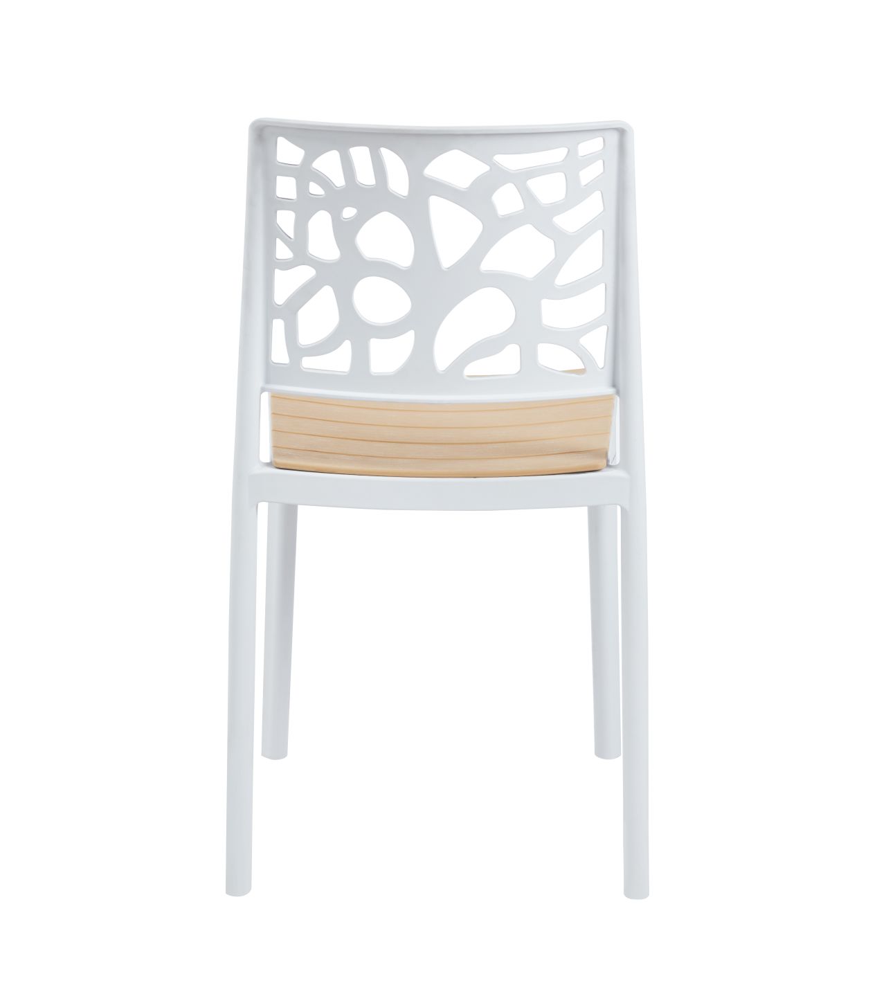 Modern PP Dining Chair with Wood-Look Seat | Injection Molded Outdoor Plastic Chair