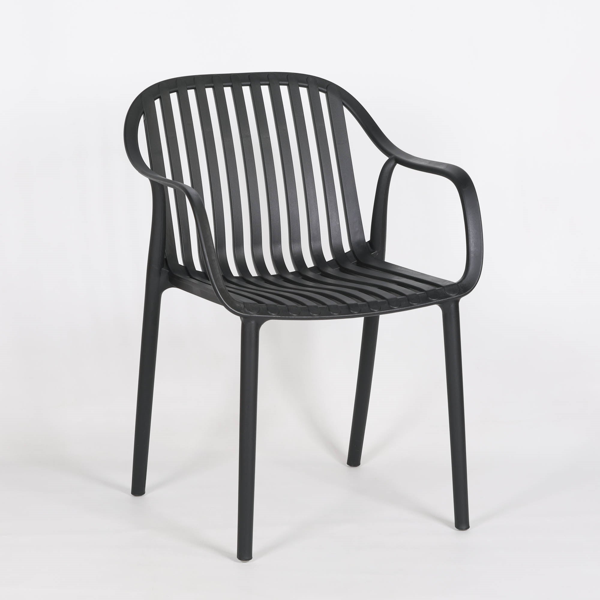 Monoblock PP Plastic Armchair, Slatted Back Stackable Outdoor Dining Chair for Restaurant & Patio
