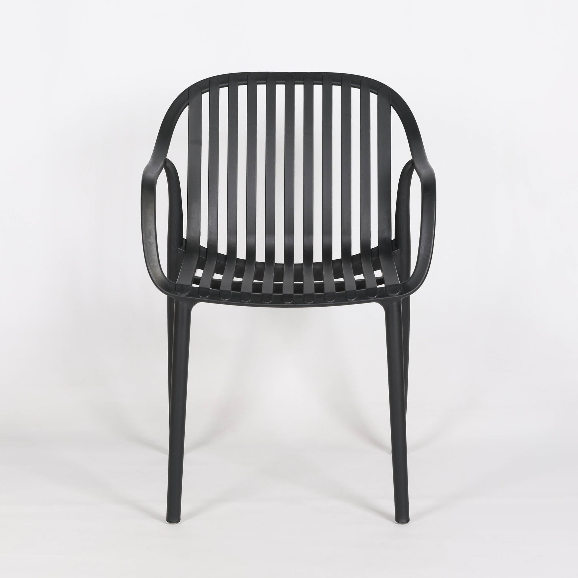 Monoblock PP Plastic Armchair, Slatted Back Stackable Outdoor Dining Chair for Restaurant & Patio