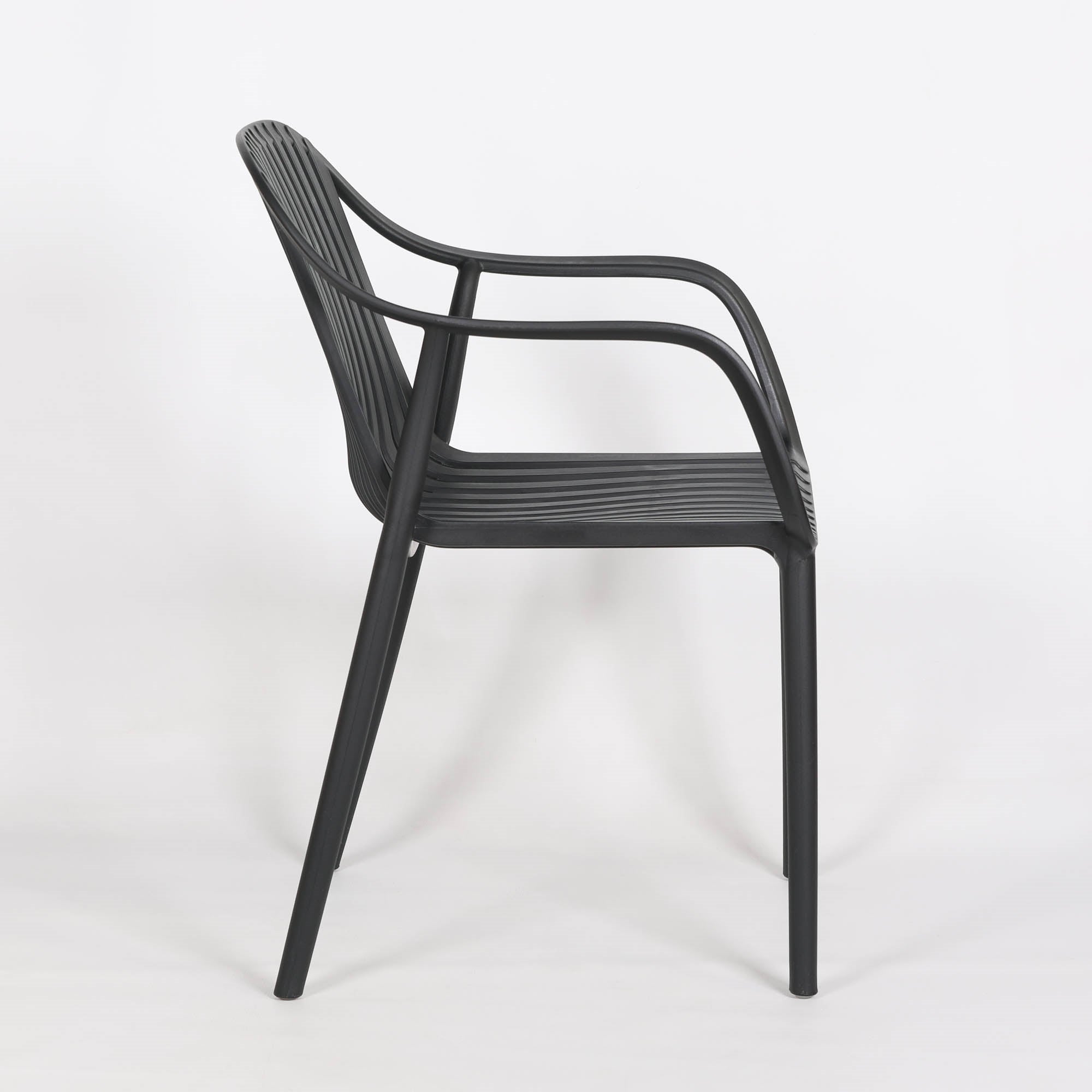 Monoblock PP Plastic Armchair, Slatted Back Stackable Outdoor Dining Chair for Restaurant & Patio