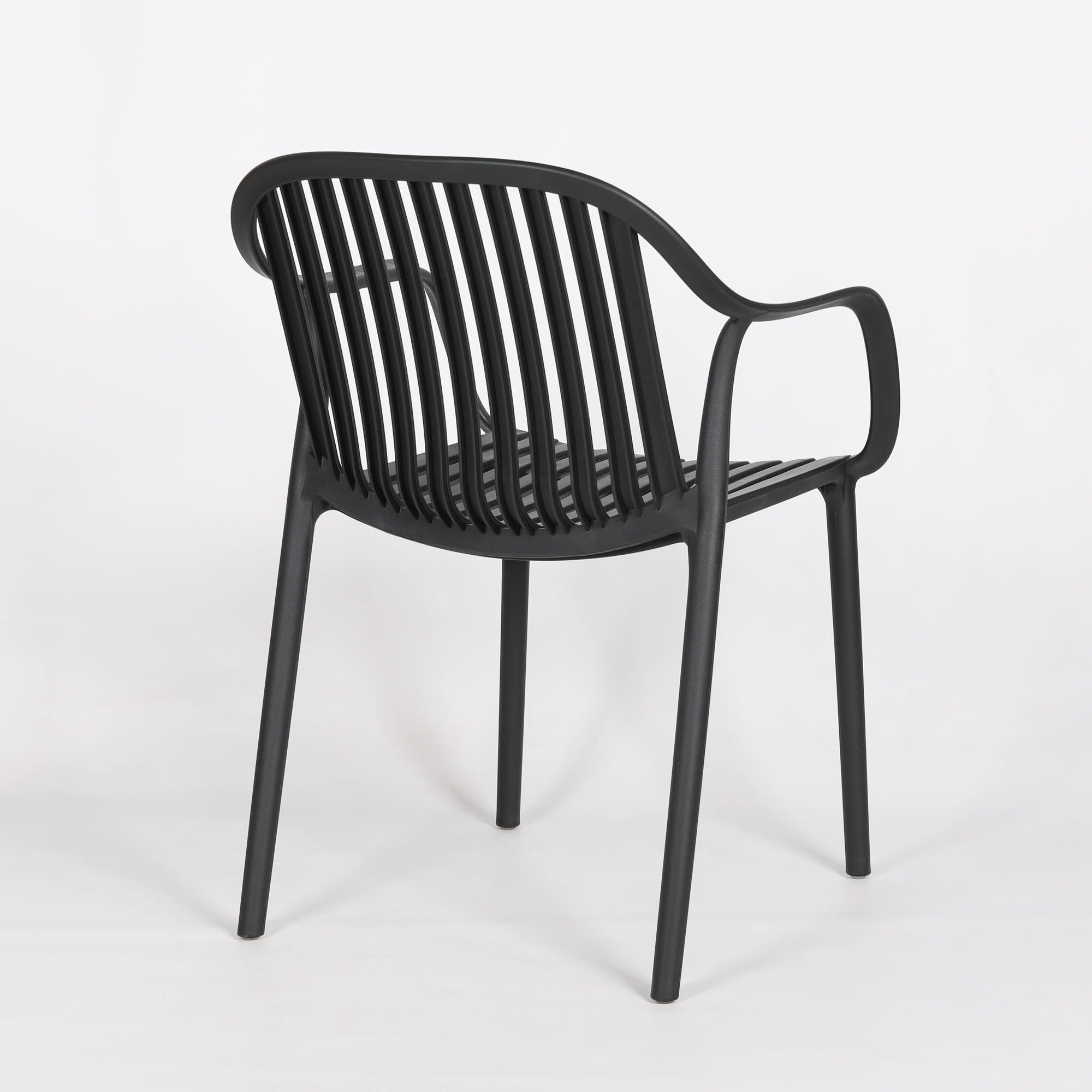 Monoblock PP Plastic Armchair, Slatted Back Stackable Outdoor Dining Chair for Restaurant & Patio