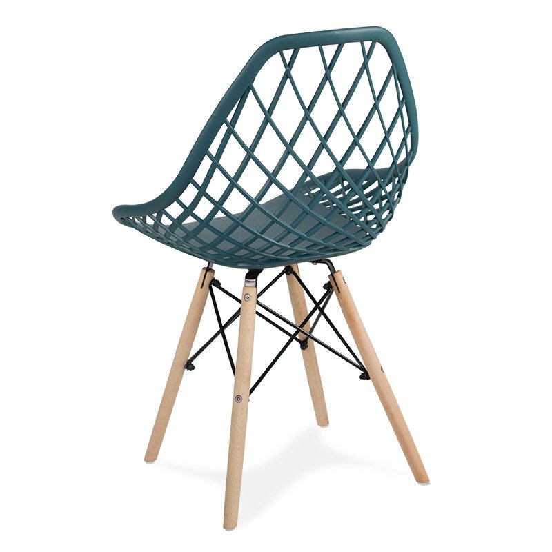 Deep Blue PP Hollow Out Chair With Wood Feet-PP Chair