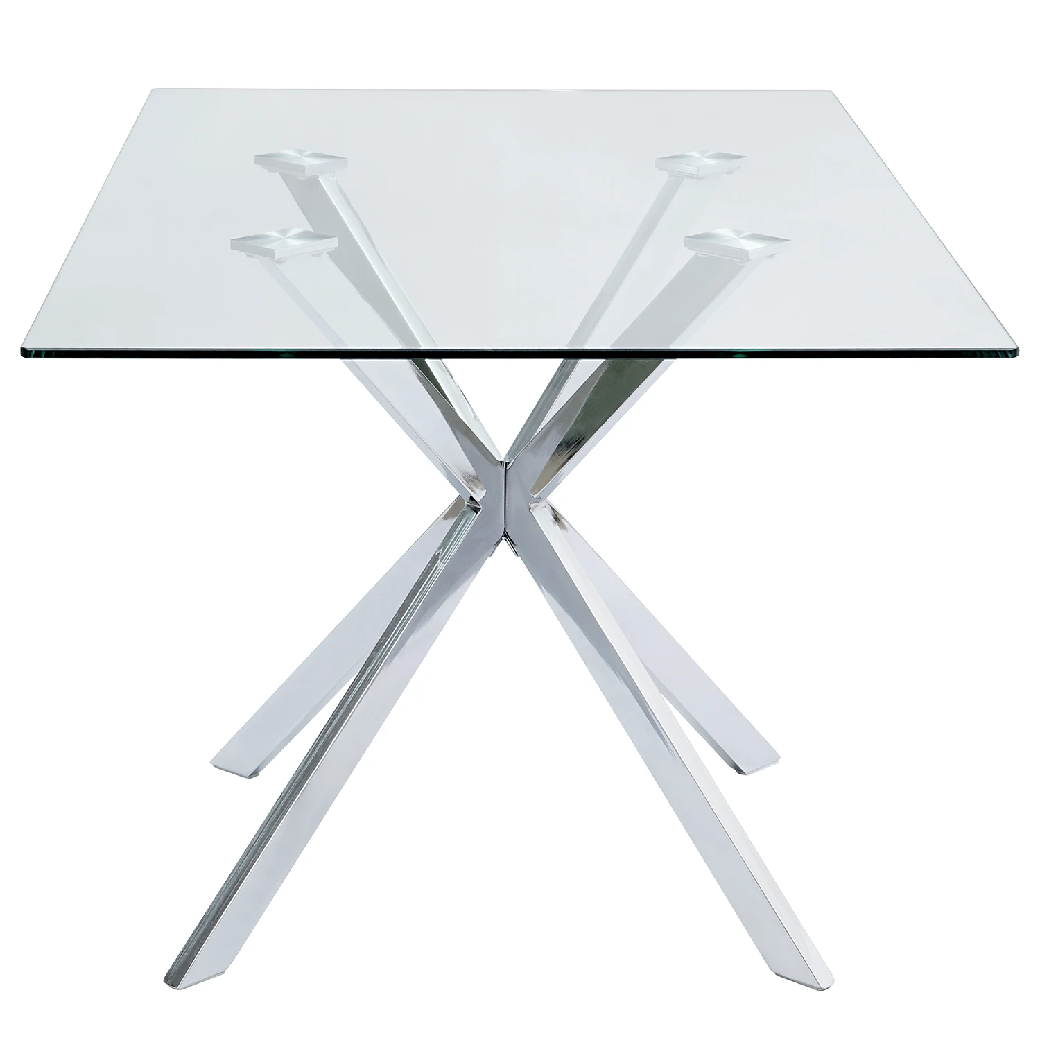 Rectangle Clear Glass Dining Table With Chromed Metal Feet-PP Chair