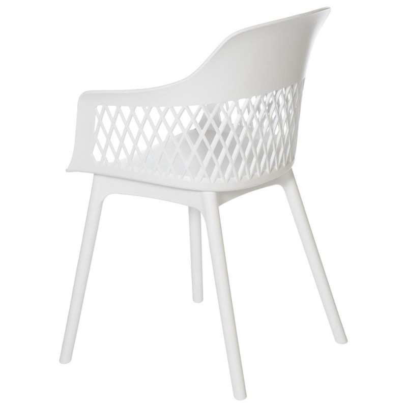 Assembled White Plastic Armchair with Hollow Backrest