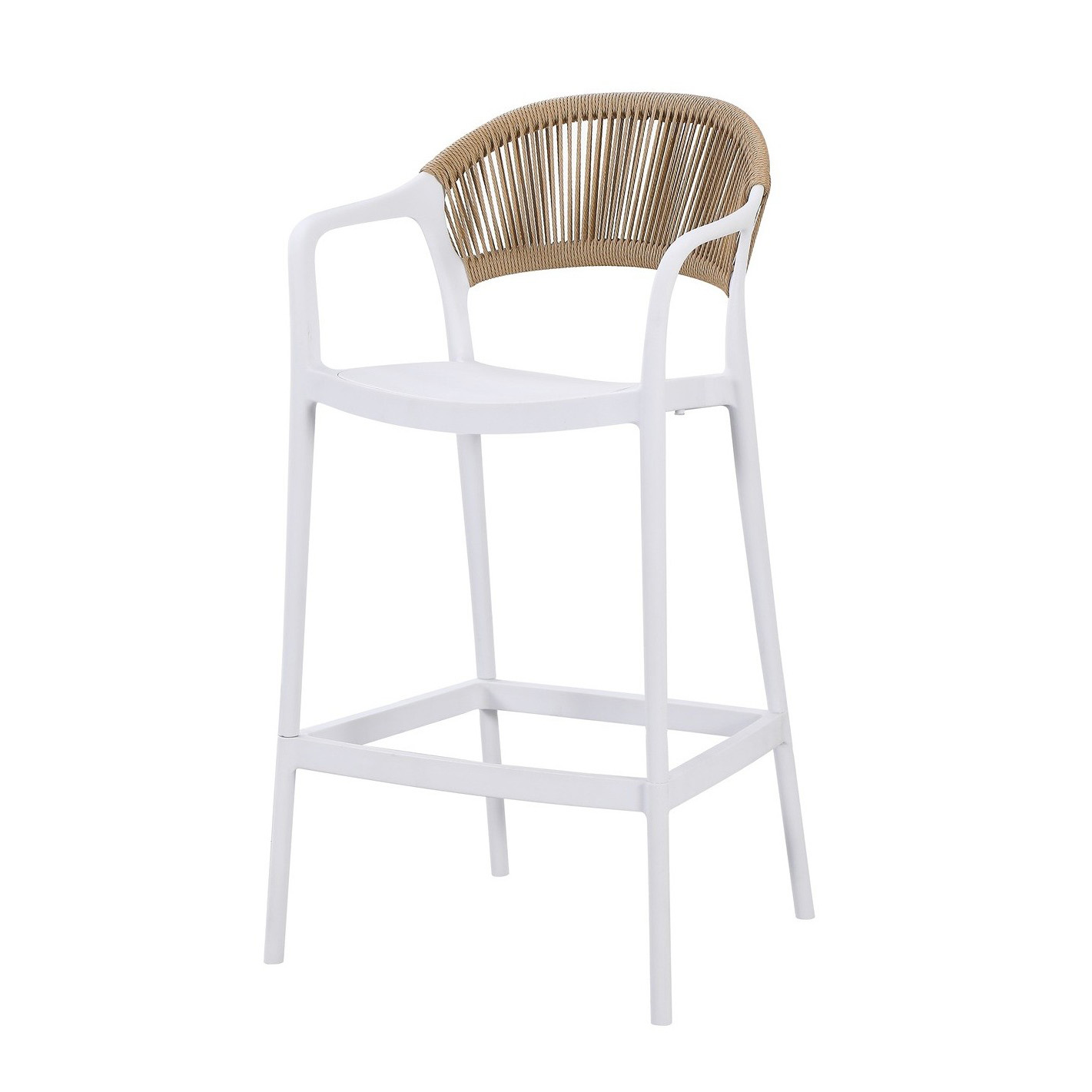 Synthetic Rattan Woven Back PP Frame Arm Bar Stool Counter Height Plastic Bar Chair for Hotel Cafe Resort Patio Bar Wholesale