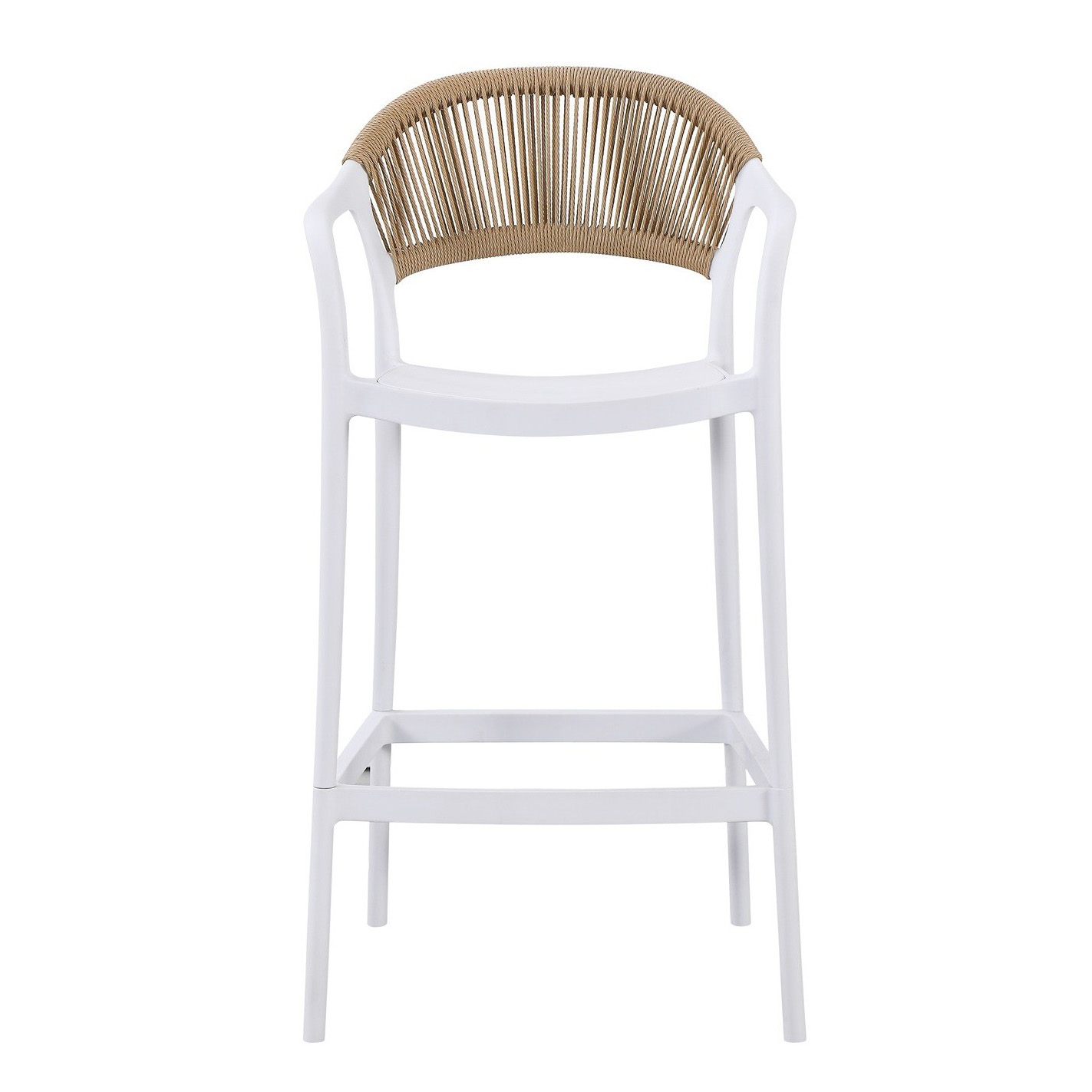 Synthetic Rattan Woven Back PP Frame Arm Bar Stool Counter Height Plastic Bar Chair for Hotel Cafe Resort Patio Bar Wholesale