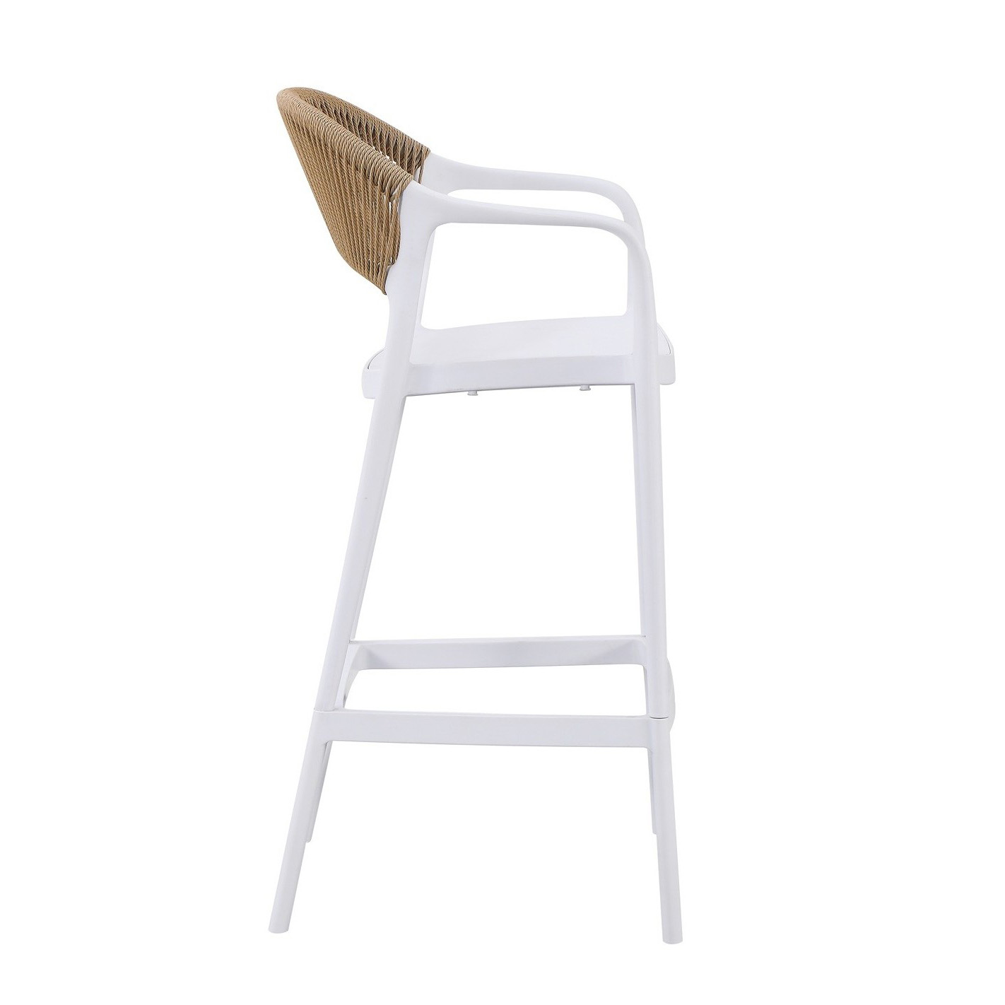 Synthetic Rattan Woven Back PP Frame Arm Bar Stool Counter Height Plastic Bar Chair for Hotel Cafe Resort Patio Bar Wholesale