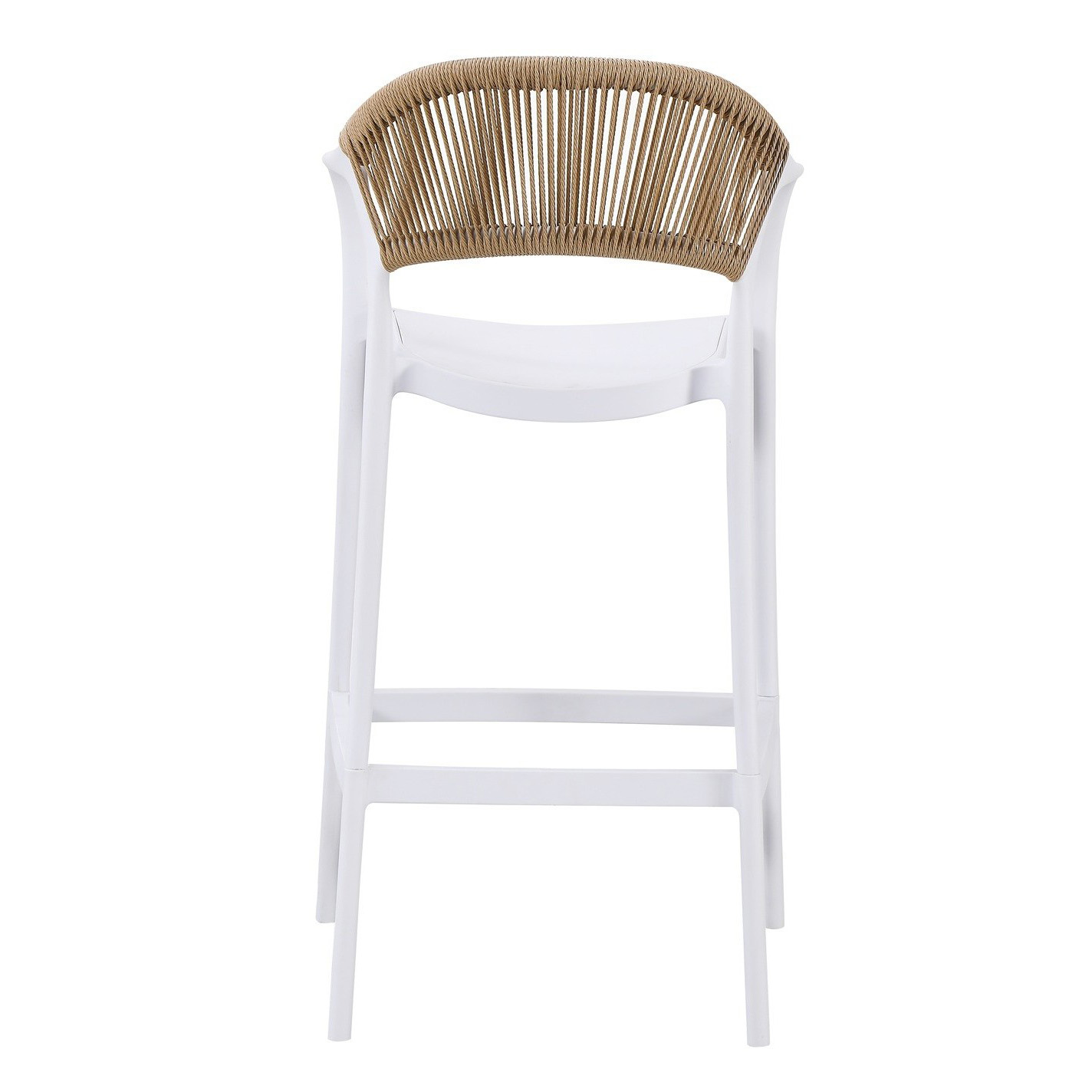 Synthetic Rattan Woven Back PP Frame Arm Bar Stool Counter Height Plastic Bar Chair for Hotel Cafe Resort Patio Bar Wholesale
