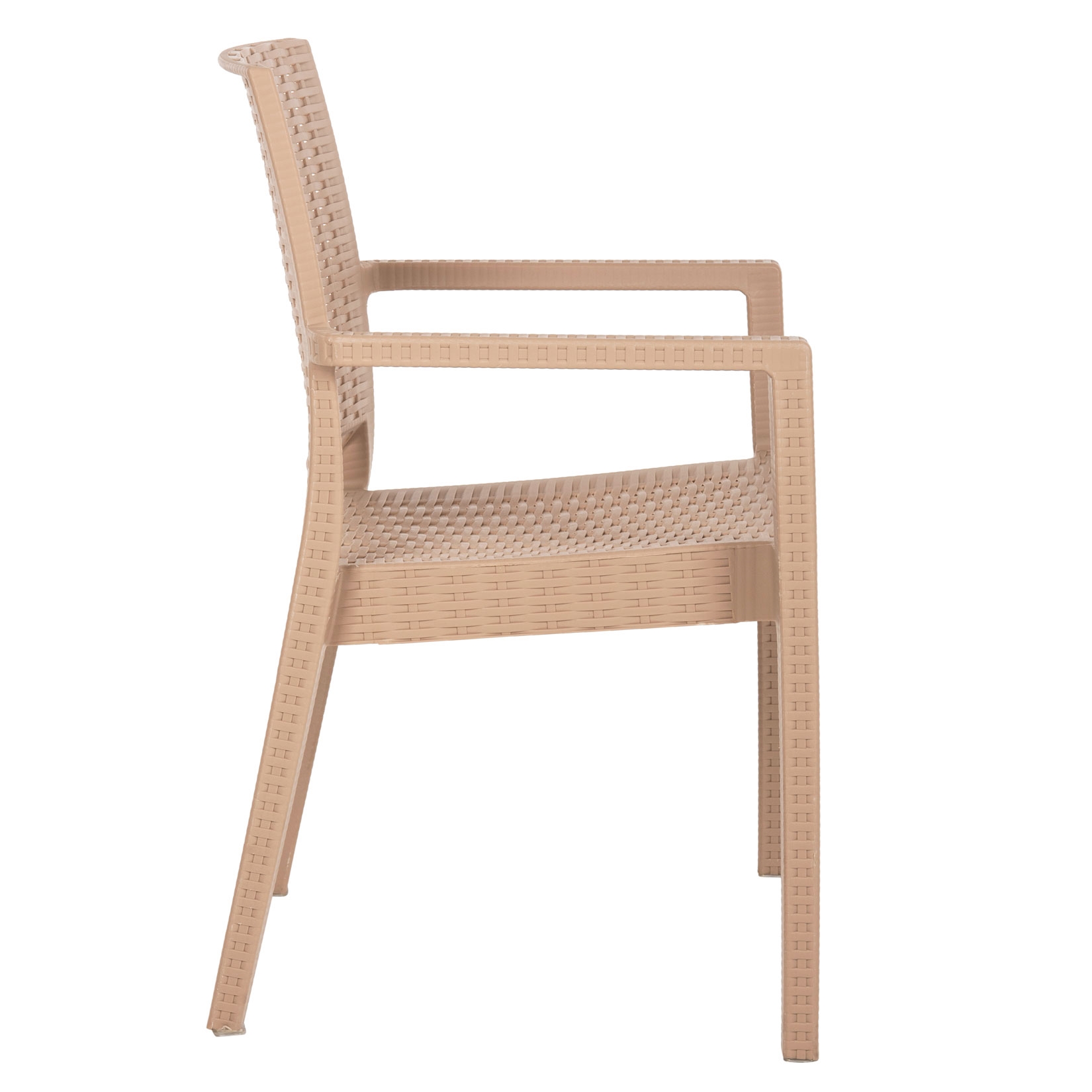 Rattan Style Polypropylene Armchair with Armrests for Outdoor Dining & Hospitality Use