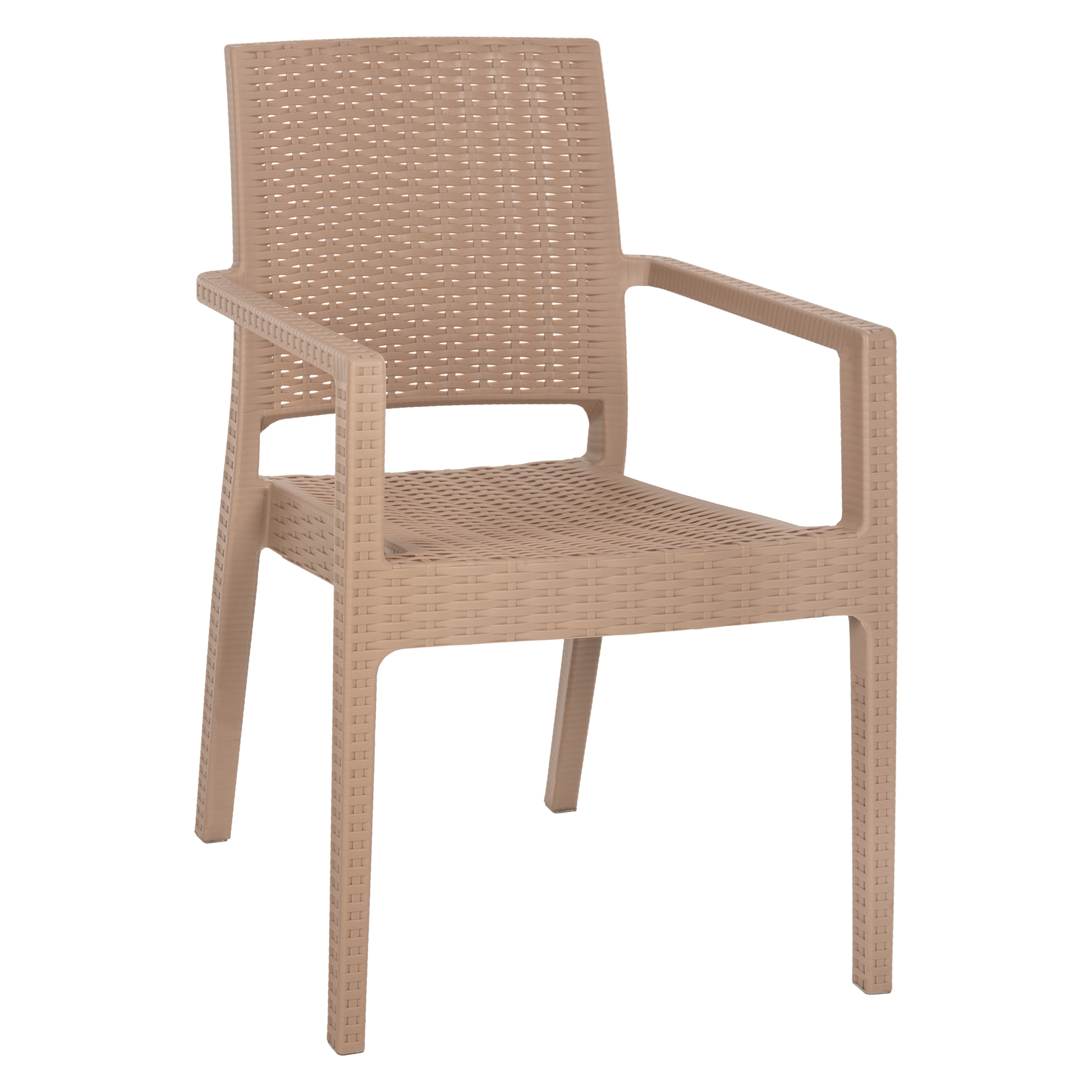 Rattan Style Polypropylene Armchair with Armrests for Outdoor Dining & Hospitality Use