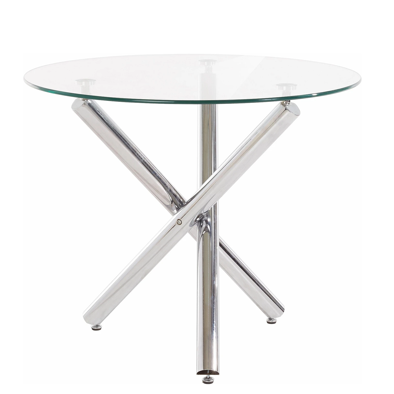 Round Clear Glass Dining Table With Chromed Metal Feet-PP Chair