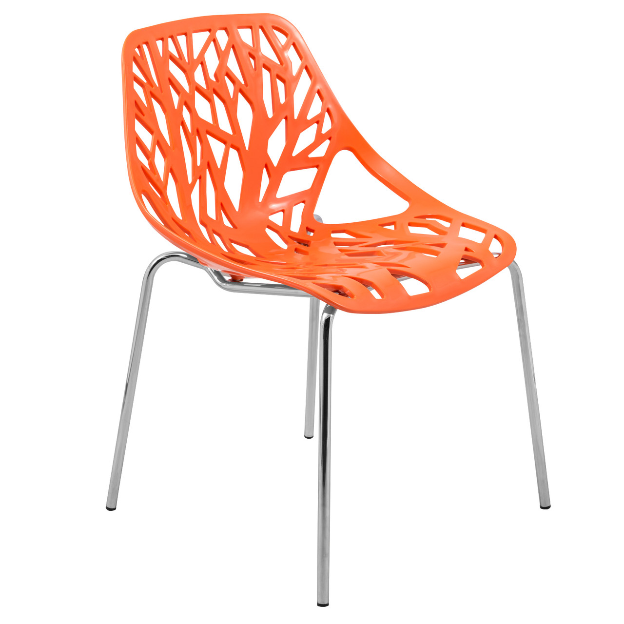 Orange Plastic Chair With Chromed Metal Legs-PP Chair