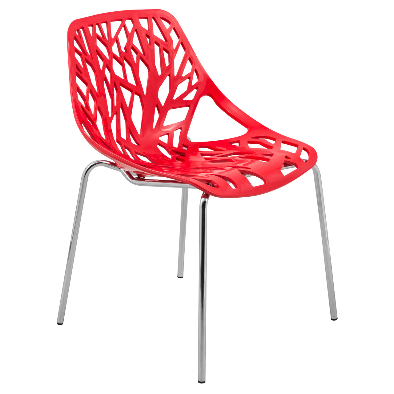 Red Plastic Chair With Chromed Metal Legs-PP Chair