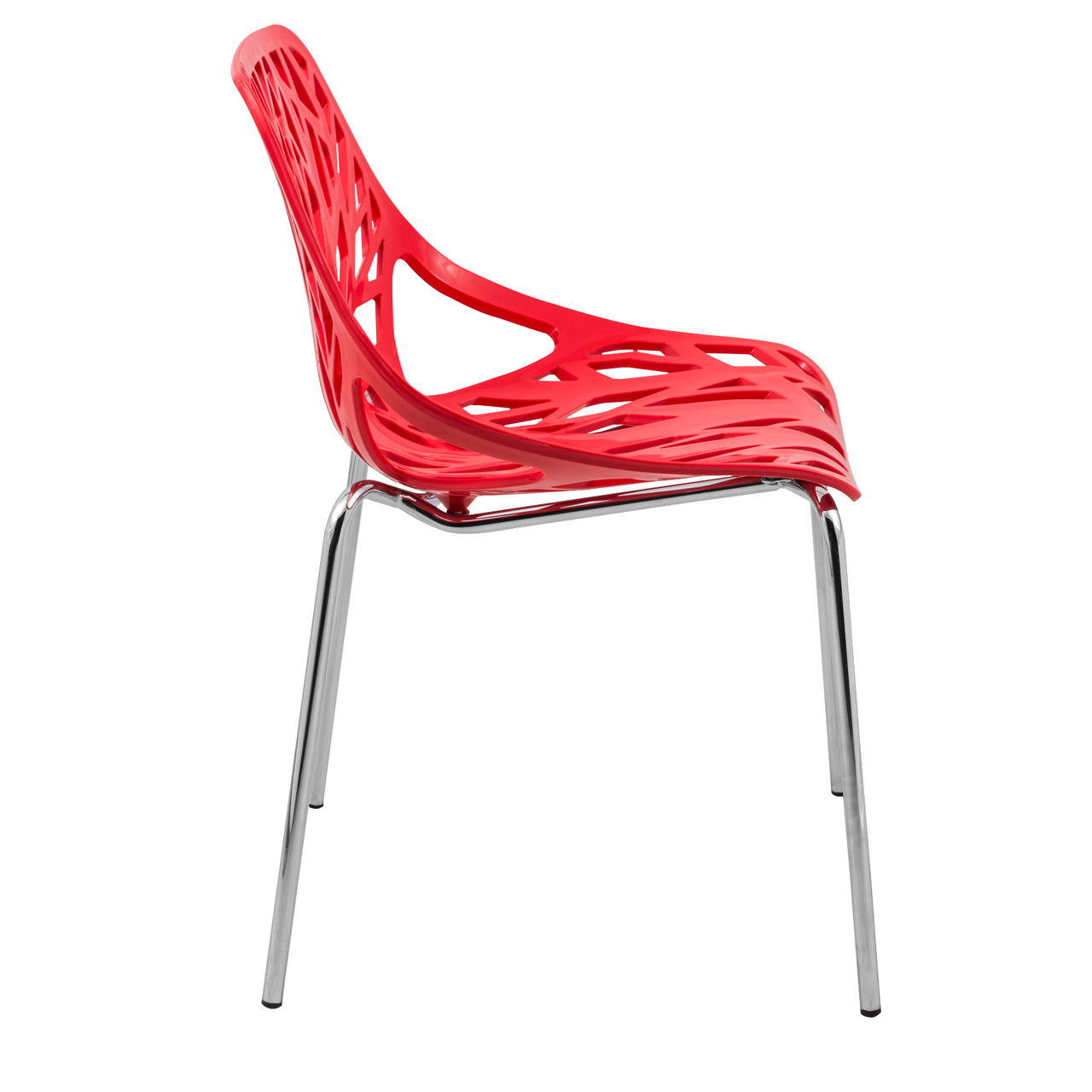 Red Plastic Chair With Chromed Metal Legs-PP Chair