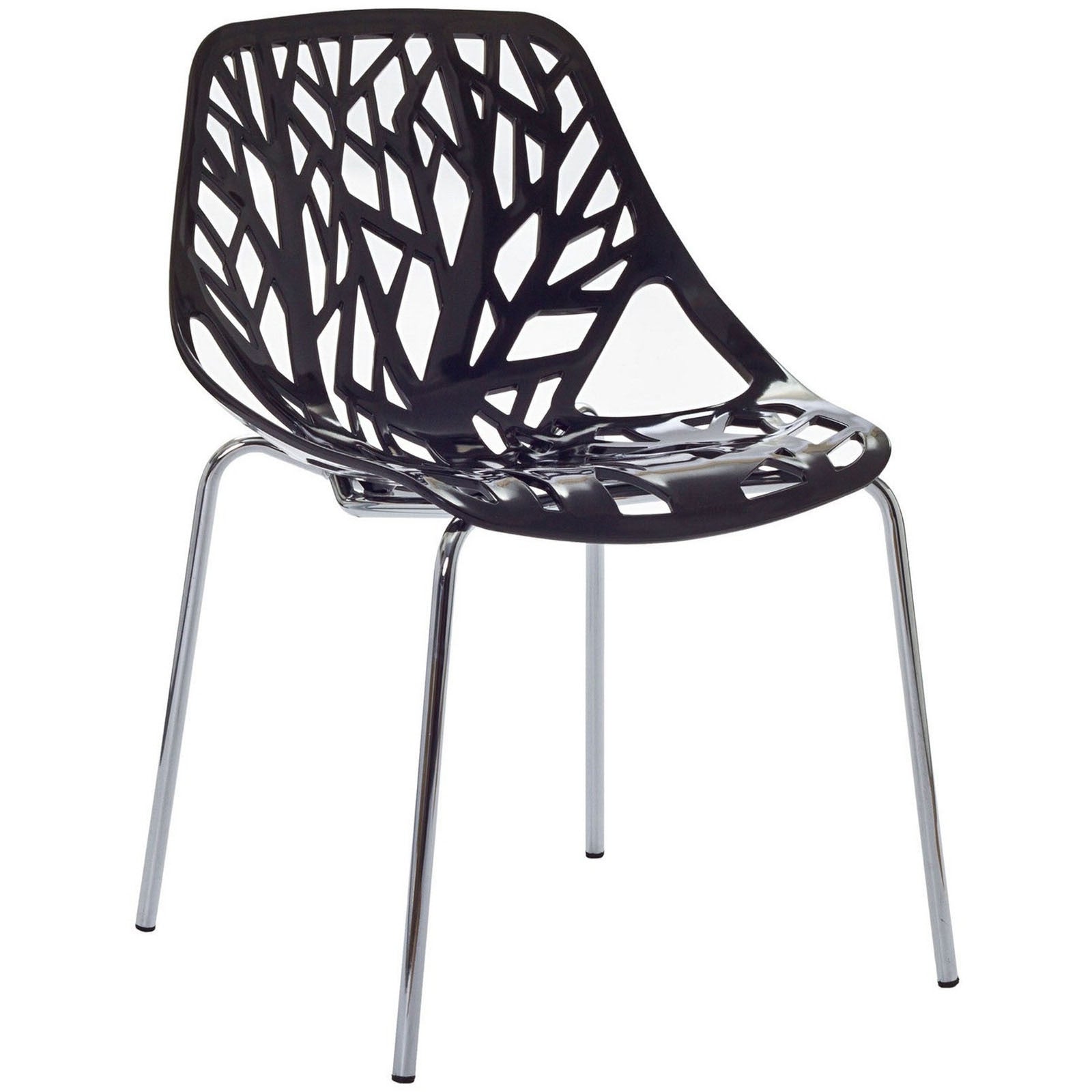 Black Plastic Chair With Chromed Metal Legs-PP Chair