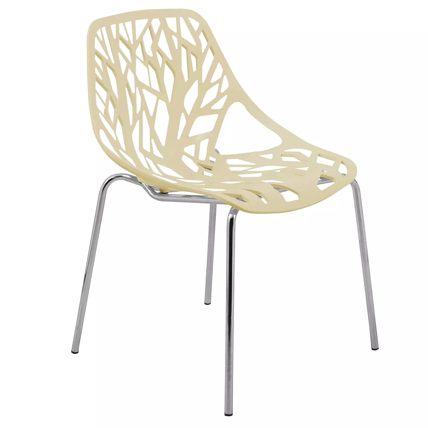 Beige Plastic Chair With Chromed Metal Legs-PP Chair