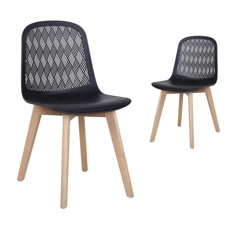 Black Polypropylene Side Chair With Wood Feet-PP Chair