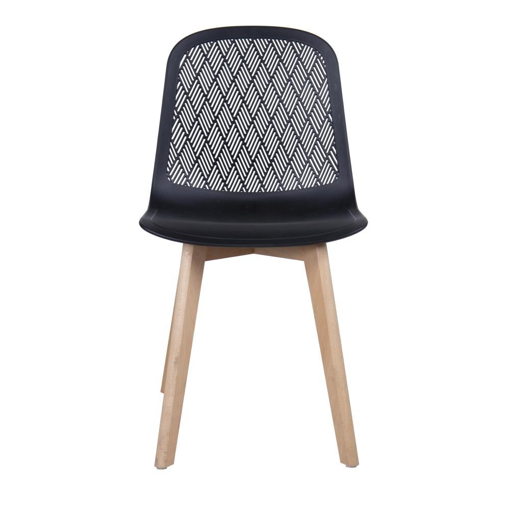 Black Polypropylene Side Chair With Wood Feet-PP Chair