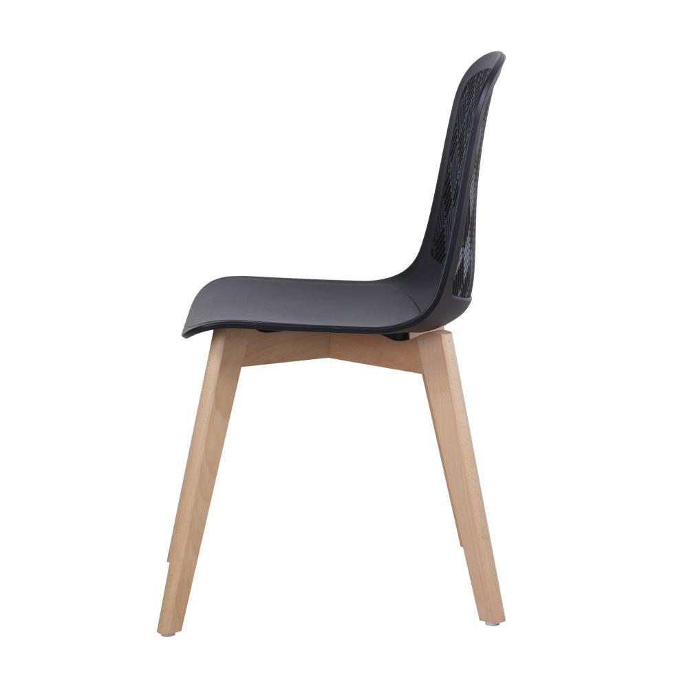 Black Polypropylene Side Chair With Wood Feet-PP Chair