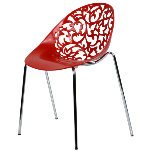 Modern Red Plastic Chair With Chromed Metal Feet-PP Chair