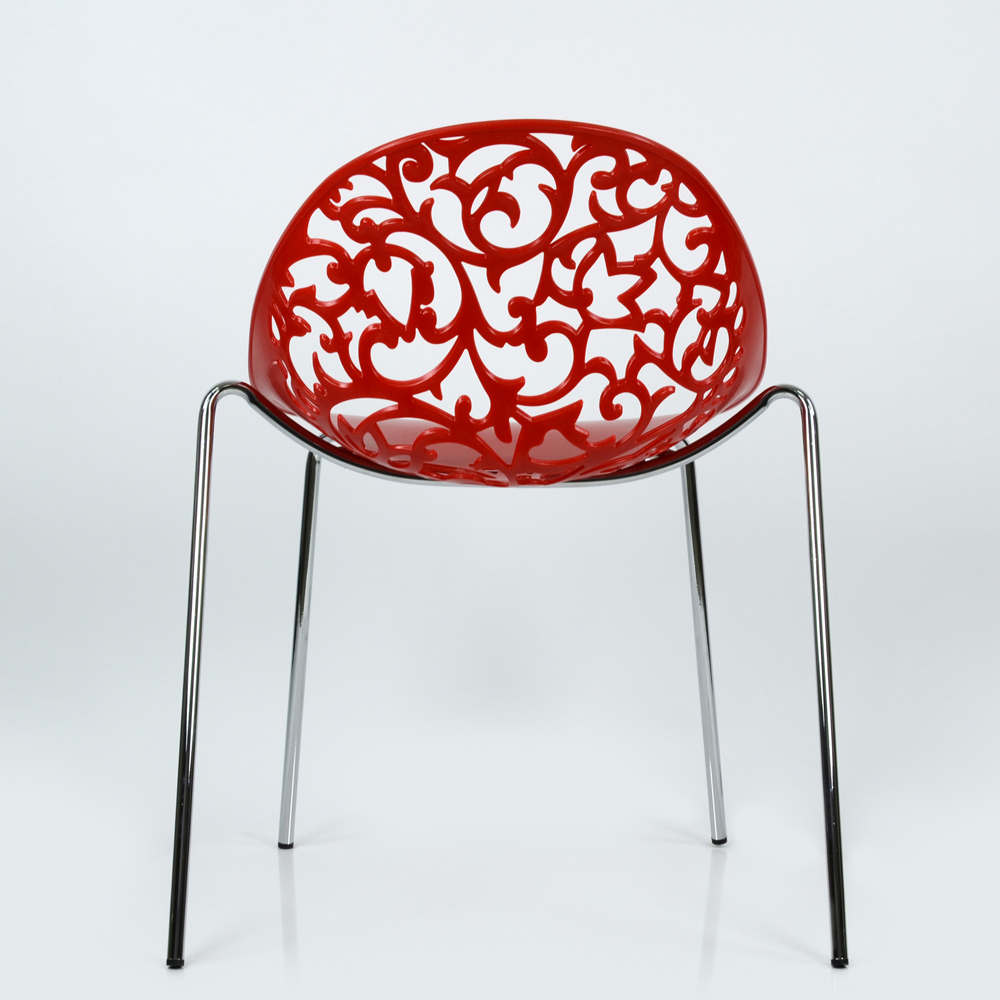 Modern Red Plastic Chair With Chromed Metal Feet-PP Chair