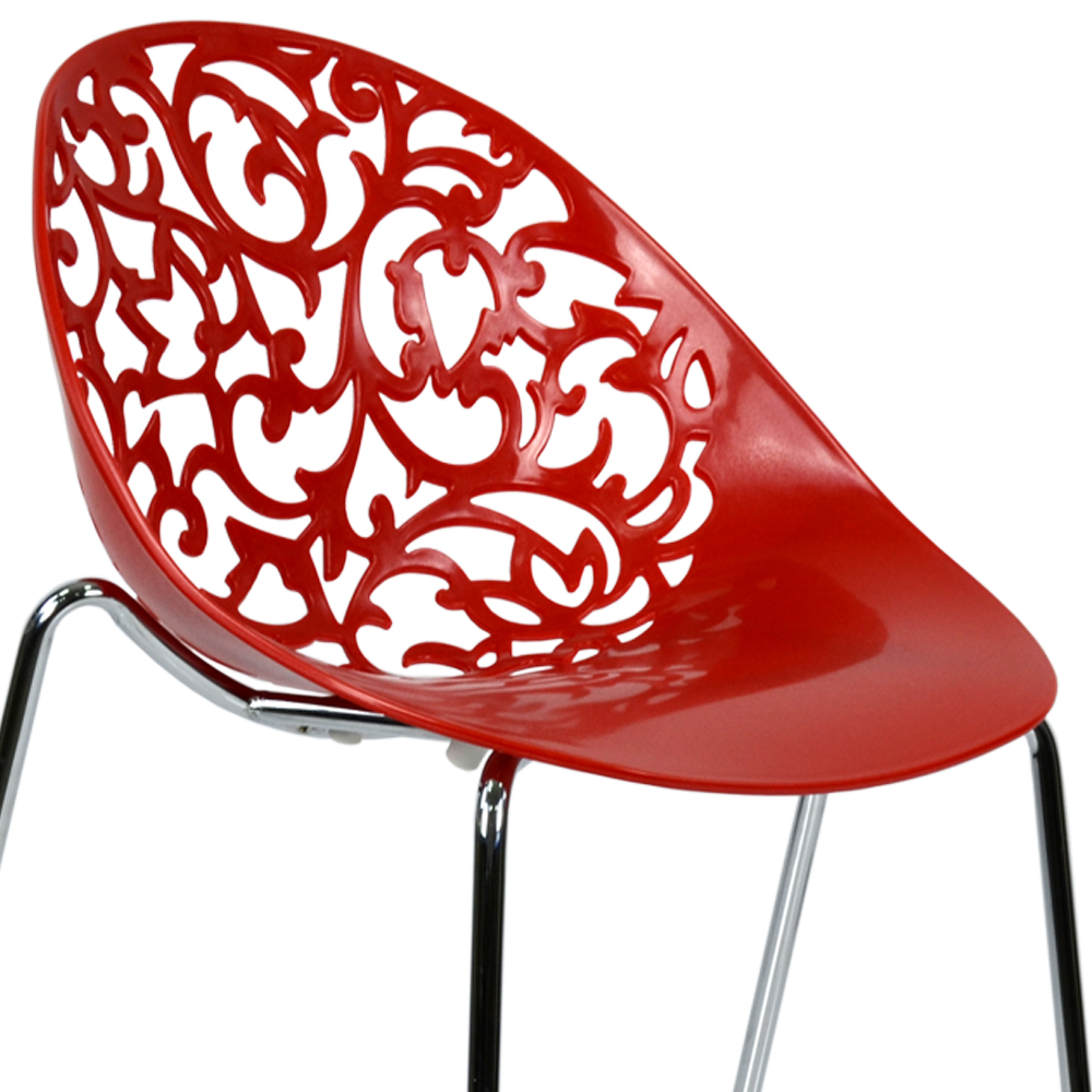 Modern Red Plastic Chair With Chromed Metal Feet-PP Chair