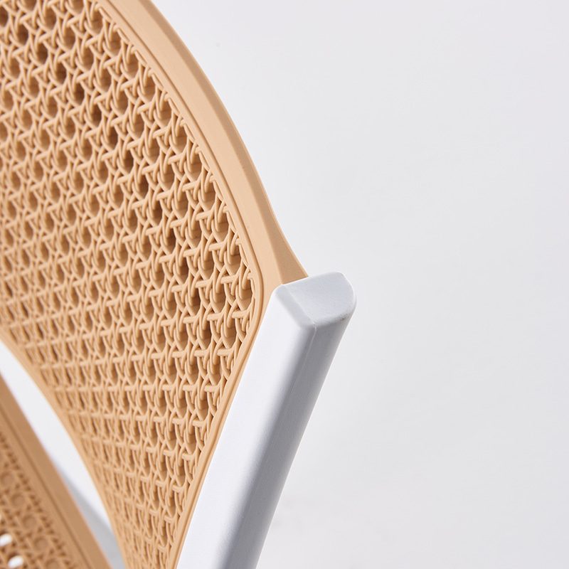 White-Beige Rattan Effect Plastic Armchair-PP Chair