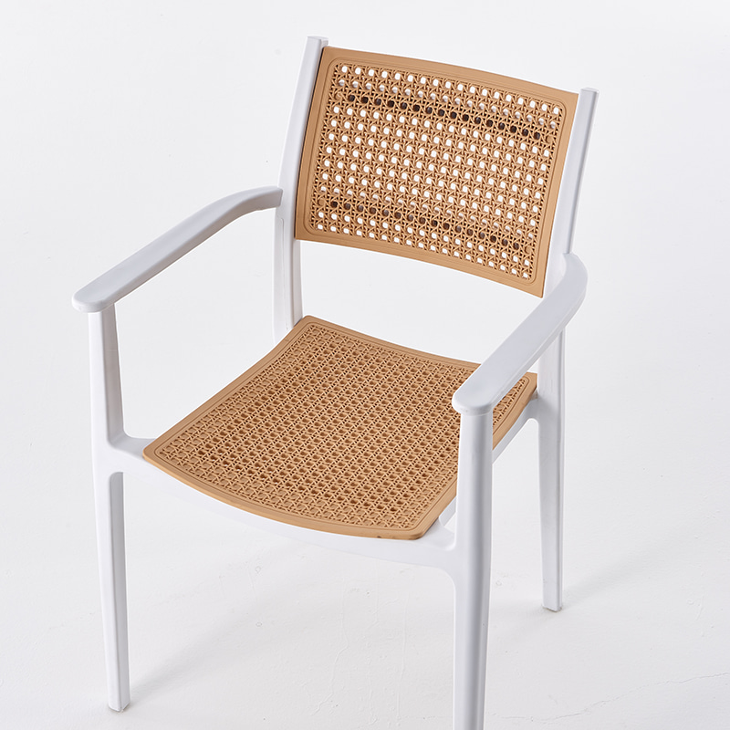 White-Beige Rattan Effect Plastic Armchair-PP Chair