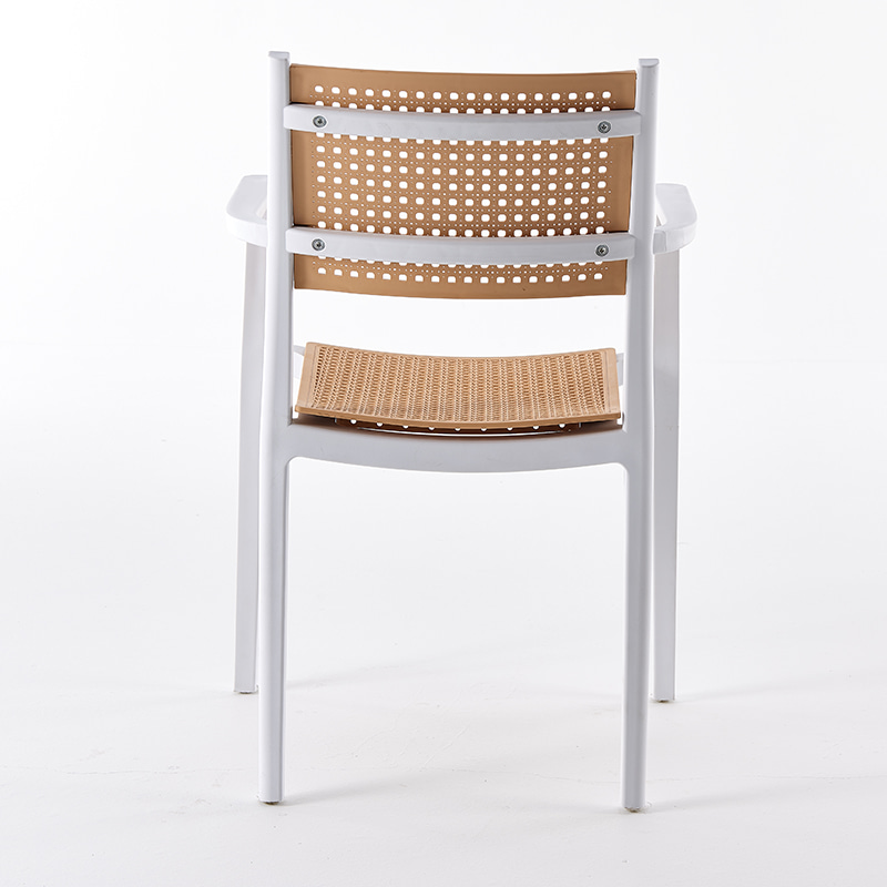 White-Beige Rattan Effect Plastic Armchair-PP Chair