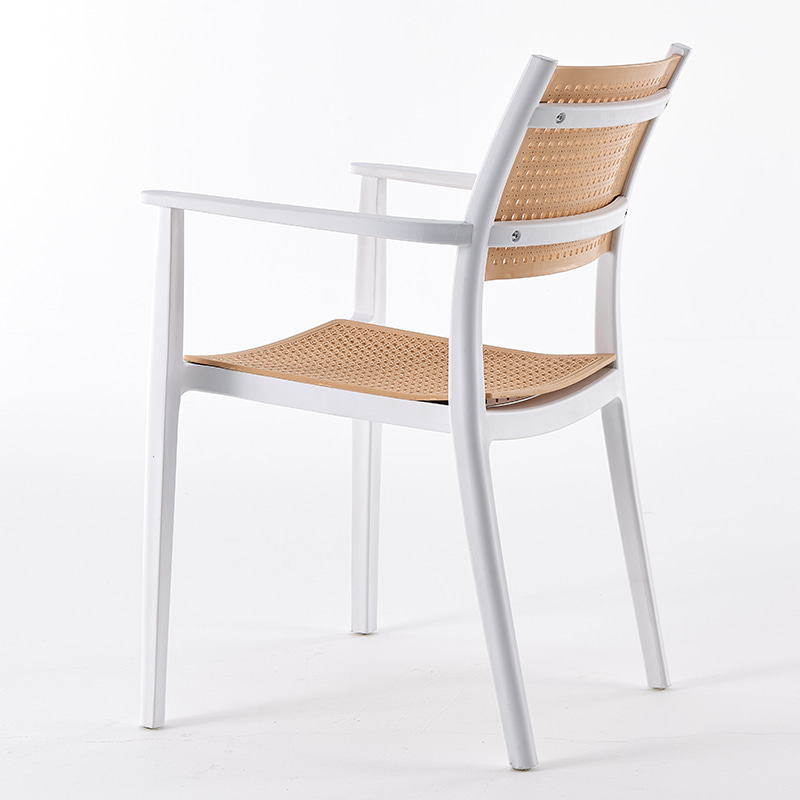 White-Beige Rattan Effect Plastic Armchair-PP Chair