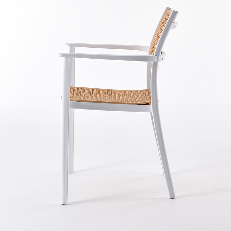 White-Beige Rattan Effect Plastic Armchair-PP Chair