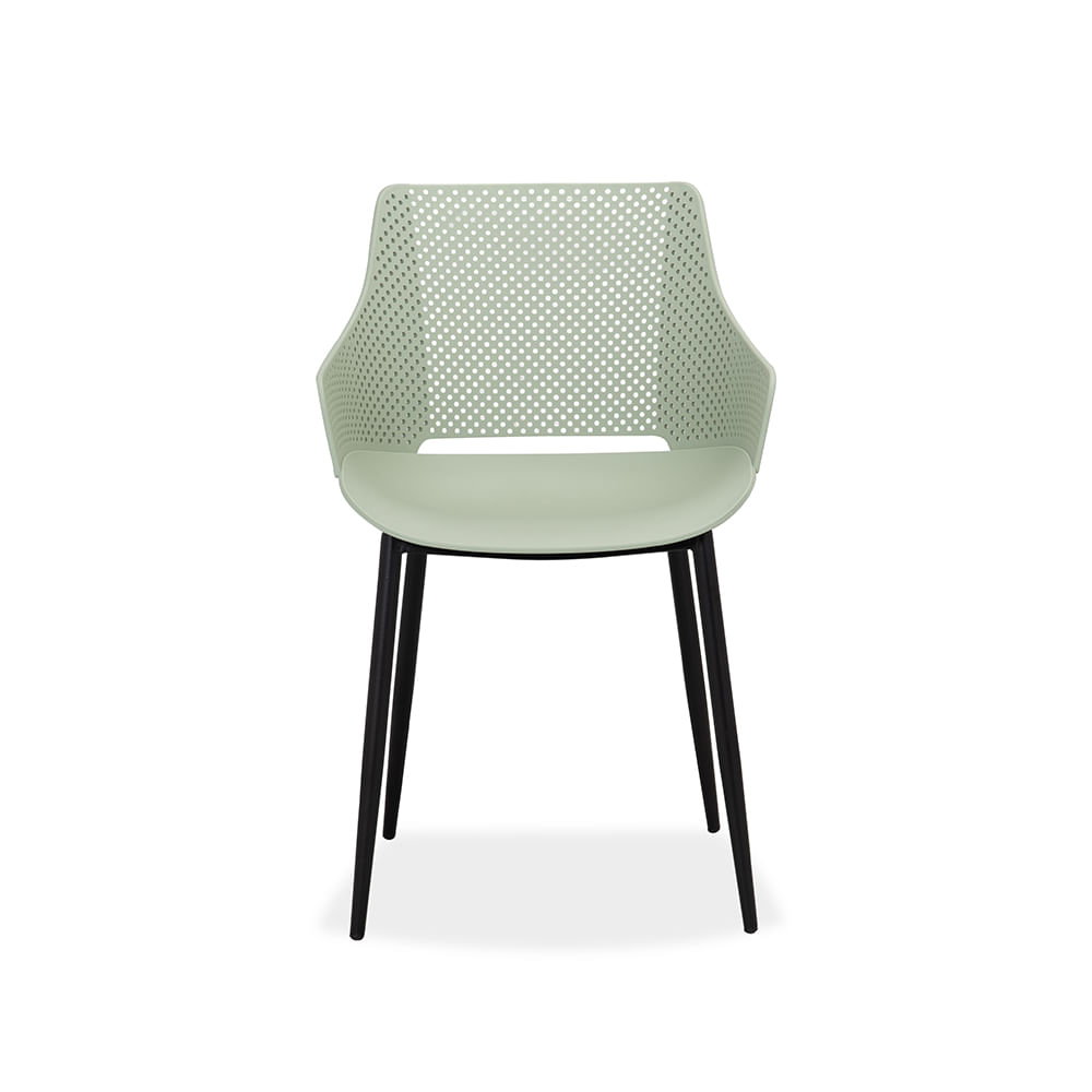 Carbon Steel Leg Light Green Hollow Backrest Plastic Chair - Sturdy, Breathable & Aesthetically Pleasing Seating-PP Chair