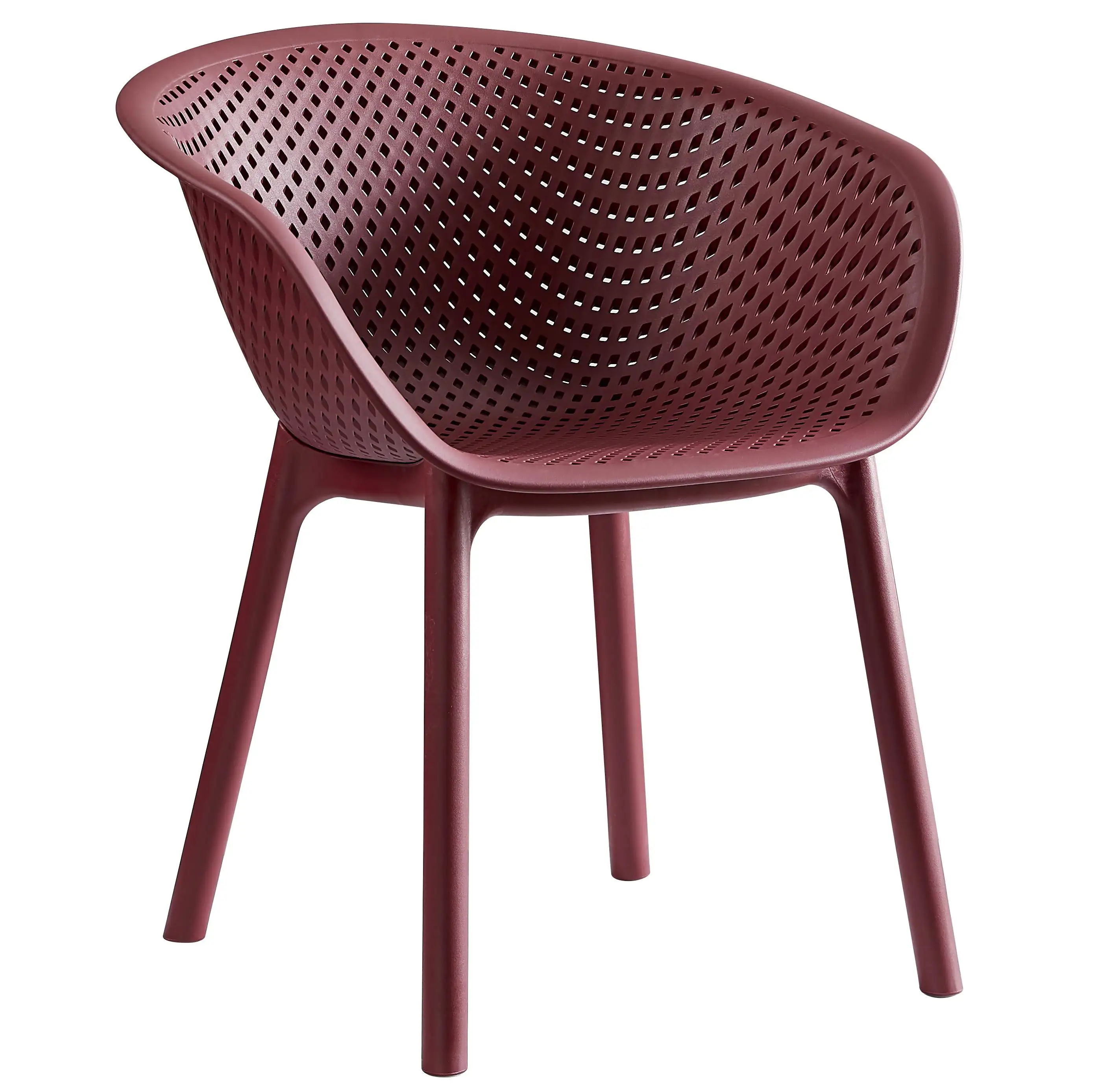 Breathable Perforated Bucket Plastic Armchair | Assembled Commercial PP Dining Chair for Hotel, Café & Outdoor Patio Wholesale