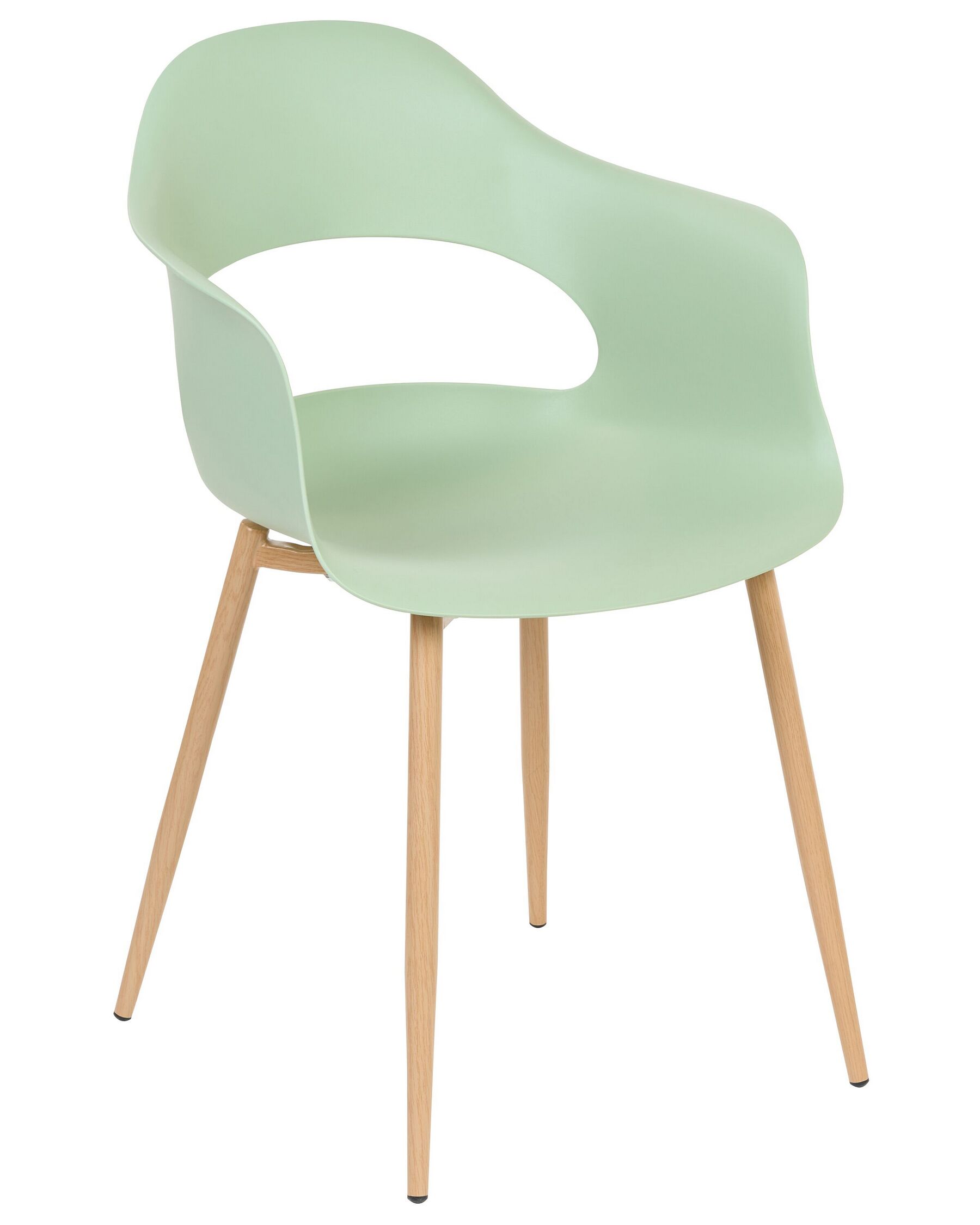 Mint Green Plastic Armchair with Heat-Transfer Printed Metal Legs – Refreshing, Ergonomic & Commercial Strength-PP Chair
