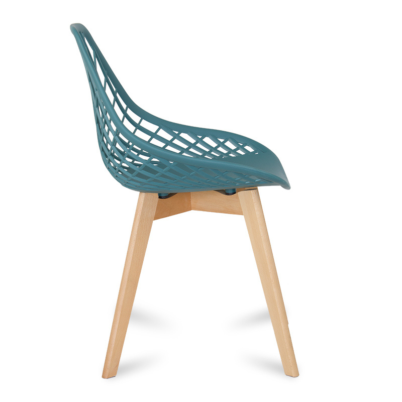 Deep Blue Cut-out Kitchen Chair With Cross Wooden Feet-PP Chair